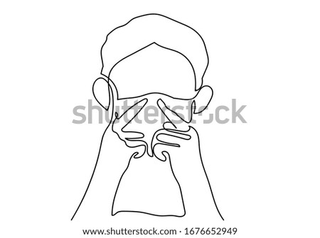 One continuous line drawing  medical face mask. Concept of corona virus.