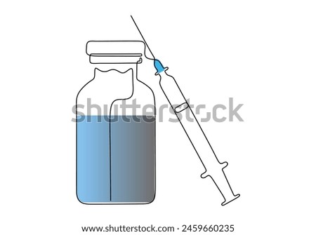 One continuous line drawing of medical syringe and vial simple illustration of vaccine and injection syringe vector illustration 