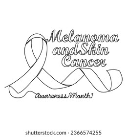 One continuous line drawing of melanoma and skin cancer awareness month with white background. Awareness ribbon design in simple linear style. healthcare and medical design concept vector illustration