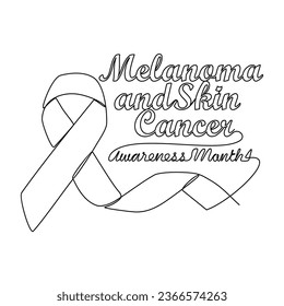 Un dibujo continuo de la línea del melanoma y del mes de sensibilización sobre el cáncer de piel con fondo blanco. Diseño de cinta de concientización en estilo lineal simple. ilustración vectorial del concepto de diseño sanitario y médico