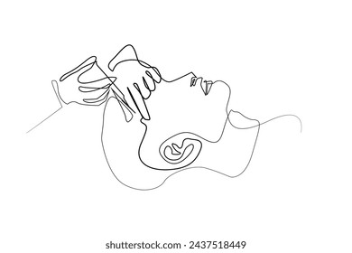 one continuous line drawing of men's facial care. one line drawing of men's skin care clinic.single line of men's facial serum.isolated white background
