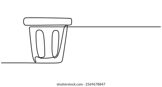 One continuous line drawing of metallic garbage container. Recycling waste dustbin in simple linear style. Trash box with opened, Continuous line drawing Trash can icon concept