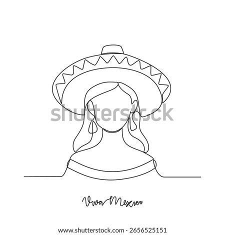 One continuous line drawing of Mexico Independence Day vector illustration. Mexico National Day in simple linear concept vector design. Viva Mexico design vector for national campaign in September.