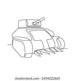 One continuous line drawing of Military vehicle vector illustration. Military transportation design in simple linear style concept. Non coloring military vehicle design concept vector illustration.
