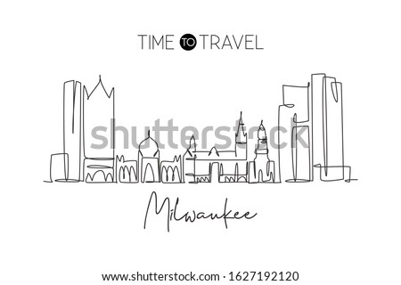 One continuous line drawing of Milwaukee city skyline, United States. Beautiful landmark. World landscape tourism and travel poster. Editable stylish stroke single line draw design vector illustration