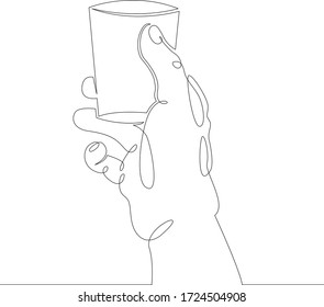 Eine durchgehende Linie Zeichnung minimale Hand hält ein Glas mit Alkohol .Ein handgezeichneter Art Linie doodle Umriss isoliert.