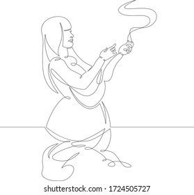 One continuous line drawing minimal beautiful girl in the water up to his waist, feminine reflection .Single hand drawn art line doodle outline isolated.