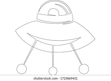 One continuous line drawing minimal hand UFO with the released chassis .Single hand drawn art line doodle outline isolated.