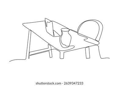 One continuous line drawing of minimalist work space. Work space table concept. Single line draw design illustration