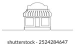 one continuous line drawing of minimarket.single line icon of minimarket building seen from the front.one line vector illustration.isolated white background