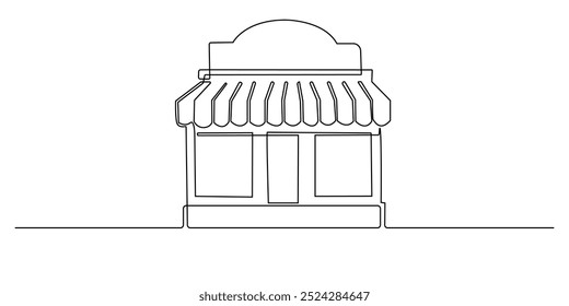 um desenho de linha contínua de minimarket.single ícone da linha de minimarket edifício visto da ilustração vetor da linha de front.one.fundo branco isolado