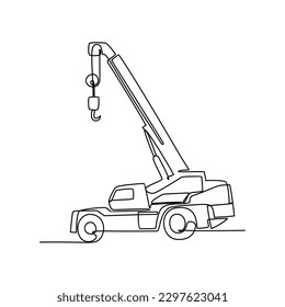 One continuous line drawing of mobile crane in the site project . Construction Project design concept with simple linear style. Construction Project vector design illustration concept