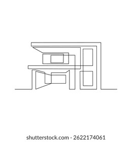 Un dibujo de línea continua de la ilustración de diseño de Vector de la casa moderna. Casa moderna en concepto de diseño de estilo lineal simple. La arquitectura moderna de la casa se caracteriza por líneas limpias y piso abierto.