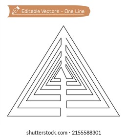 One continuous line drawing of a modified Triangle. Vector Striped Triangle Line. Image of Spiral Triangle Pattern. Geometry vector illustration of a modified plus symbol for icons, logos, symbols.