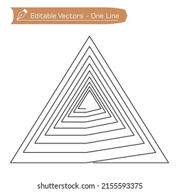 One continuous line drawing of a modified Triangle. Vector Striped Triangle Line. Image of Spiral Triangle Pattern. Geometry vector illustration of a modified plus symbol for icons, logos, symbols.