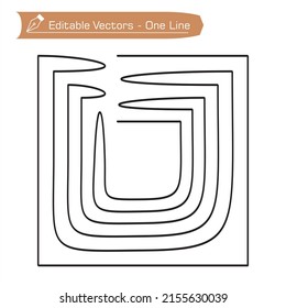 One continuous line drawing of a modified Square. Vector Striped Square Line. Image of Spiral Square Pattern. Geometry vector illustration of a modified plus symbol for icons, logos, symbols. 