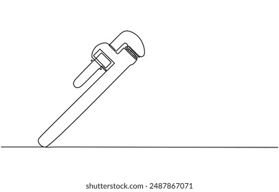 Un dibujo de línea continua de La llave inglesa, y el icono de la llave inglesa. Una llave inglesa es una herramienta para girar tuercas, pernos y otras piezas. Ilustración vectorial