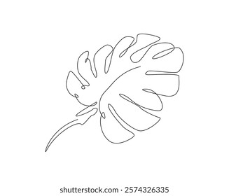 One continuous line drawing monstera leaf vector illustration. Tropical leaf monoline design.