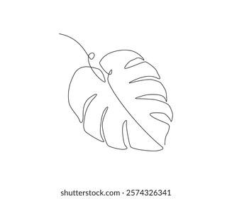 One continuous line drawing monstera leaf vector illustration. Tropical leaf monoline design.
