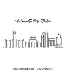 One continuous line drawing of Montevideo skyline vector illustration. Modern city in South America in simple linear style vector design concept. Big city in Uruguay. Iconic architectural building