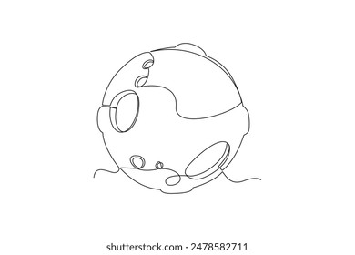 One continuous line drawing of moon in outer space. Outer space and astronaut minimalist universe concept. Dynamic single line draw design vector graphic illustration