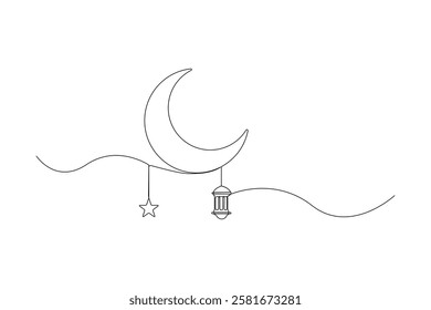 One continuous line drawing of Moon vector illustration