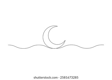 One continuous line drawing of Moon vector illustration