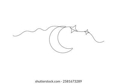 One continuous line drawing of Moon vector illustration