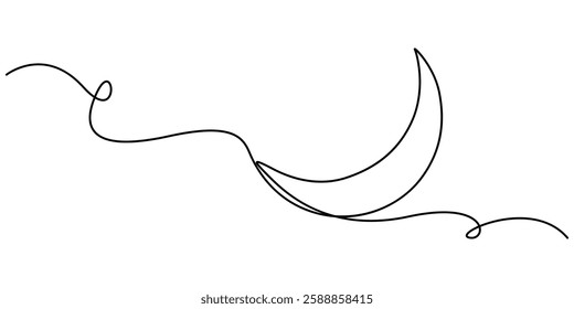 One continuous line drawing of moon, Crescent Moon symbol continuous one line drawing isolated of outline vector illustration, Line art Crescent. Muslim symbol. Trendy concept ramadan design. Vector.