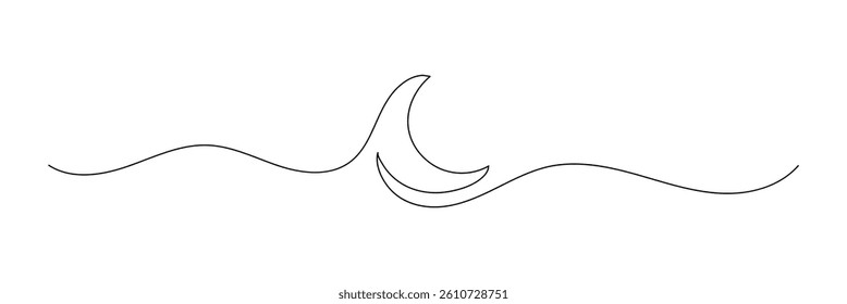 One continuous line drawing of Moon with star. Ramadan Kareem banner in simple linear style. Sleep symbol with crescent in Editable stroke. Doodle contour vector illustration .EPS 10 .