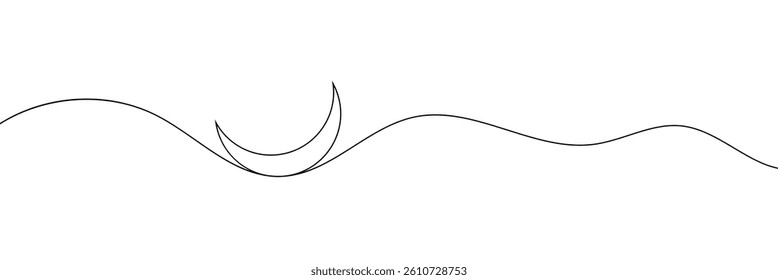 One continuous line drawing of Moon with star. Ramadan Kareem banner in simple linear style. Sleep symbol with crescent in Editable stroke. Doodle contour vector illustration .EPS 10 .
