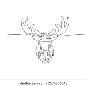 One continuous line drawing of moose deer elk. single line of minimalist moose deer illustration. editable stroke