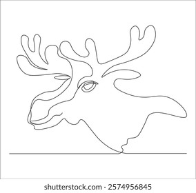 One continuous line drawing of moose deer elk. single line of minimalist moose deer illustration. editable stroke