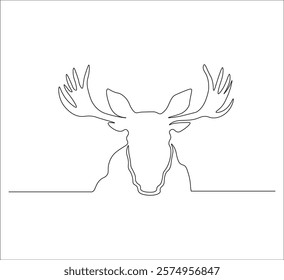 One continuous line drawing of moose deer elk. single line of minimalist moose deer illustration. editable stroke