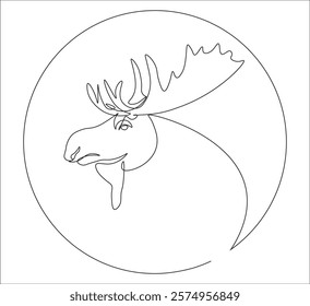 One continuous line drawing of moose deer elk. single line of minimalist moose deer illustration. editable stroke