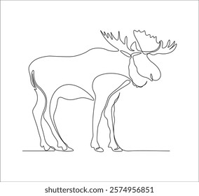 One continuous line drawing of moose deer elk. single line of minimalist moose deer illustration. editable stroke