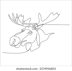 One continuous line drawing of moose deer elk. single line of minimalist moose deer illustration. editable stroke