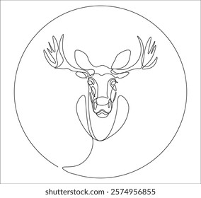 One continuous line drawing of moose deer elk. single line of minimalist moose deer illustration. editable stroke