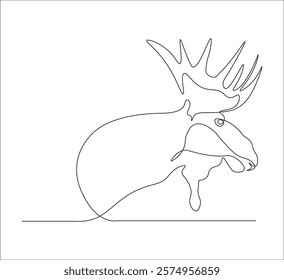 One continuous line drawing of moose deer elk. single line of minimalist moose deer illustration. editable stroke