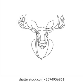 One continuous line drawing of moose deer elk. single line of minimalist moose deer illustration. editable stroke