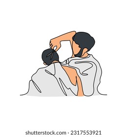 One continuous line drawing of moslem man who are performing the Hajj and Umrah in the holy land of Mecca. Worship is carried out in the month of Dzulhijah every year. Islamic design vector. 