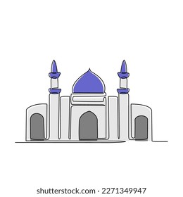 One continuous line drawing of a Mosque. Design Place of moslem praying with simple linear style. Ramadan kareem design concept