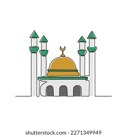 One continuous line drawing of a Mosque. Design Place of moslem praying with simple linear style. Ramadan kareem design concept