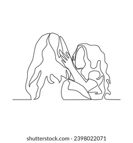 One continuous line drawing of a mother is playing with her daughter happily vector illustration. Mother's day design illustration simple linear style vector concept. Can use for mother's day design.