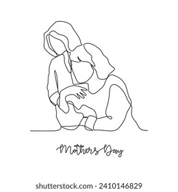 One continuous line drawing of mother's Day vector illustration. event on 14th may with mother's and child design illustration simple linear style vector concept. Suitable for your asset design