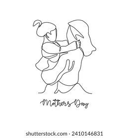 One continuous line drawing of mother's Day vector illustration. event on 14th may with mother's and child design illustration simple linear style vector concept. Suitable for your asset design
