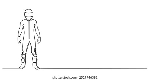 eine durchgehende Linie Zeichnung von Motorrad-Rennlederbekleidung.eine Linie Zeichnung von Motorrad-Sicherheitsausrüstung Kleidung.einzelne Linie Vektorgrafik.einzelne weiße Hintergrund