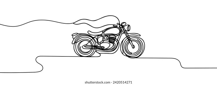 One continuous line drawing of a motorcycle