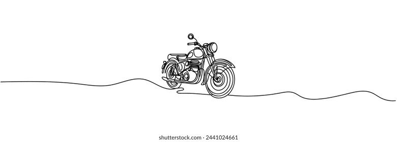 One continuous line drawing of a motorcycle