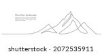 One continuous line drawing of mountain range landscape. Web banner with mounts in simple linear style. Adventure winter sports concept isolated on white background. Doodle vector illustration